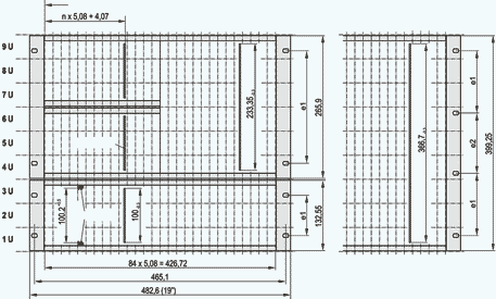 The 19” standard: basic dimensions for subracks (in mm).